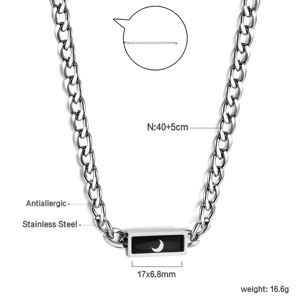 LUXUSTEEL Retro Colorful Square Crystal Pendant Necklace For Women Stainless Steel Figaro Chain Green White Red CZ Wedding Gift