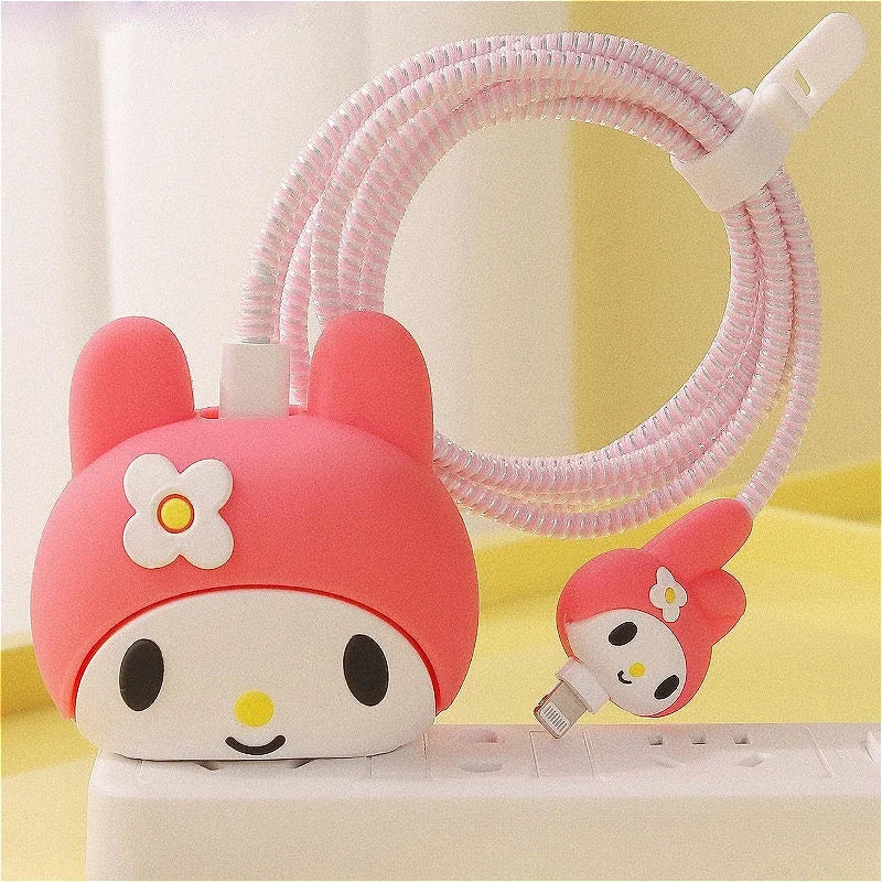 Sanrios Kuromi HelloKitty Melodys Cable Protector for Iphone Ipad 20W Charger Case Kawaii Anime Winnie Stellalou Protector Shell