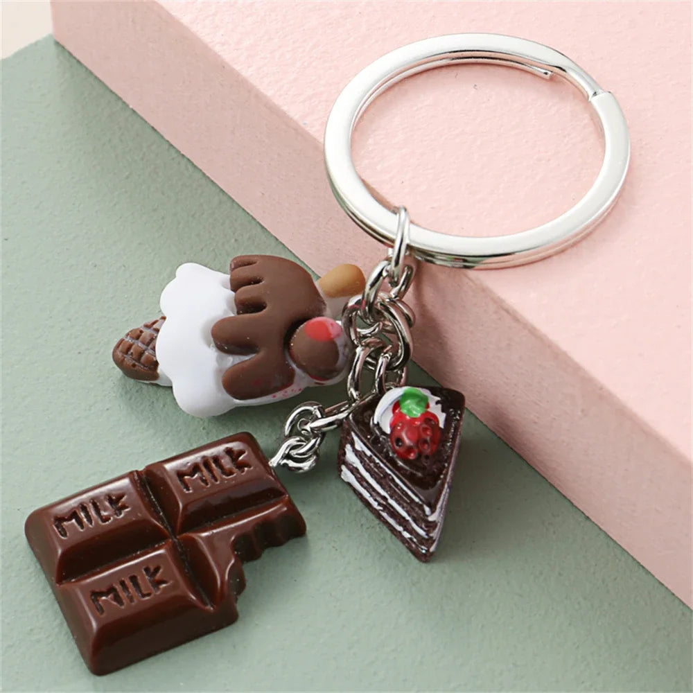 Lovely Dessert Keychain Afternoon Tea Key Ring Ice Cream Chocolate Cake Potato Food Key Chain Women Girl Gifts Handmade Jewelry