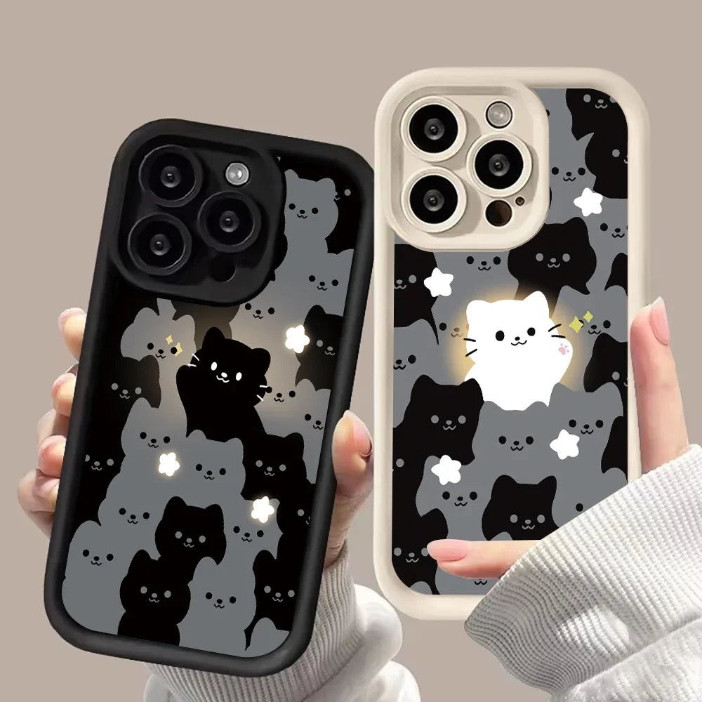 Cute Cartoon Cat Silicone Phone Case For iPhone 16 15 14 13 12 11 Pro Max XS X XR 7 8 Plus SE 2022 Shockproof Soft Bumper Cover
