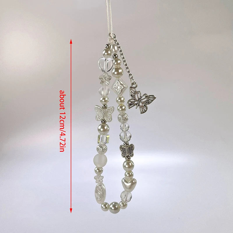 Vintage Butterfly Phone Chain Beaded Wrist Strap Mobile Phone Lanyard For Girls Fairy Sweet Phone Case Hanging Chain