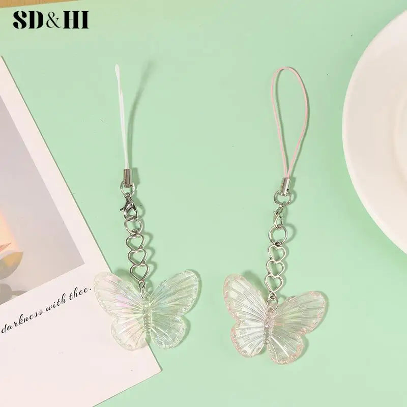 1PC Fashion Sweet Cool Colorful Butterfly Mobile Phone Lanyard Cell Phone Strap Keychain Butterfly Bags Pendant Decor