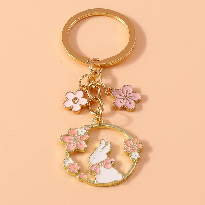 Cute Enamel Flower Keychain Butterfly Key Rings Pendants for Key Holder Women Girls Handbag Decor DIY Jewelry Gifts
