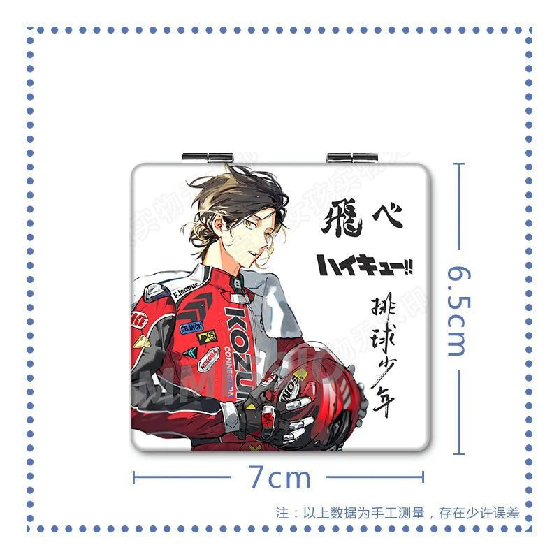 6x7cm, Haikyuu, Folding Double-sided Makeup Mirror, Portable Travel, Mini Light Compact, Anime Cute Girls Kids,Magnifying,Square