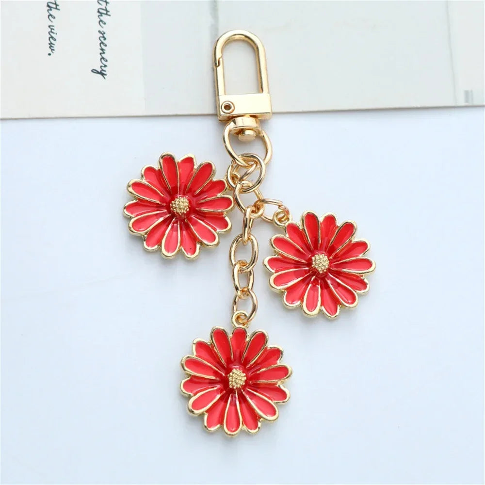 Cute Cherry Blossom Keychain Enamel Flower Pendant Key Chain Couple Car Key Holder Accessories For Women Girls Handbag Jewelry