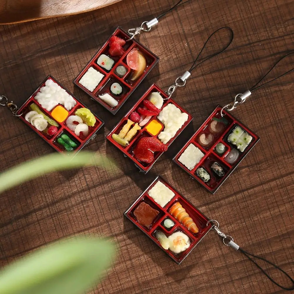 PVC Simulation Food Box Toy Keychain Scene Model Sushi Box Lunch Dollhouse Mini Sushi Keychain Creative Keyring