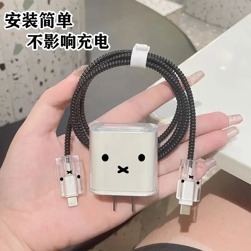 Kawaii Miffy Apple 15 16 Data Cable Protection Cover IPhone 11 12 13 14 Promax Fast Charge 20W Charger Cable Protection Cover