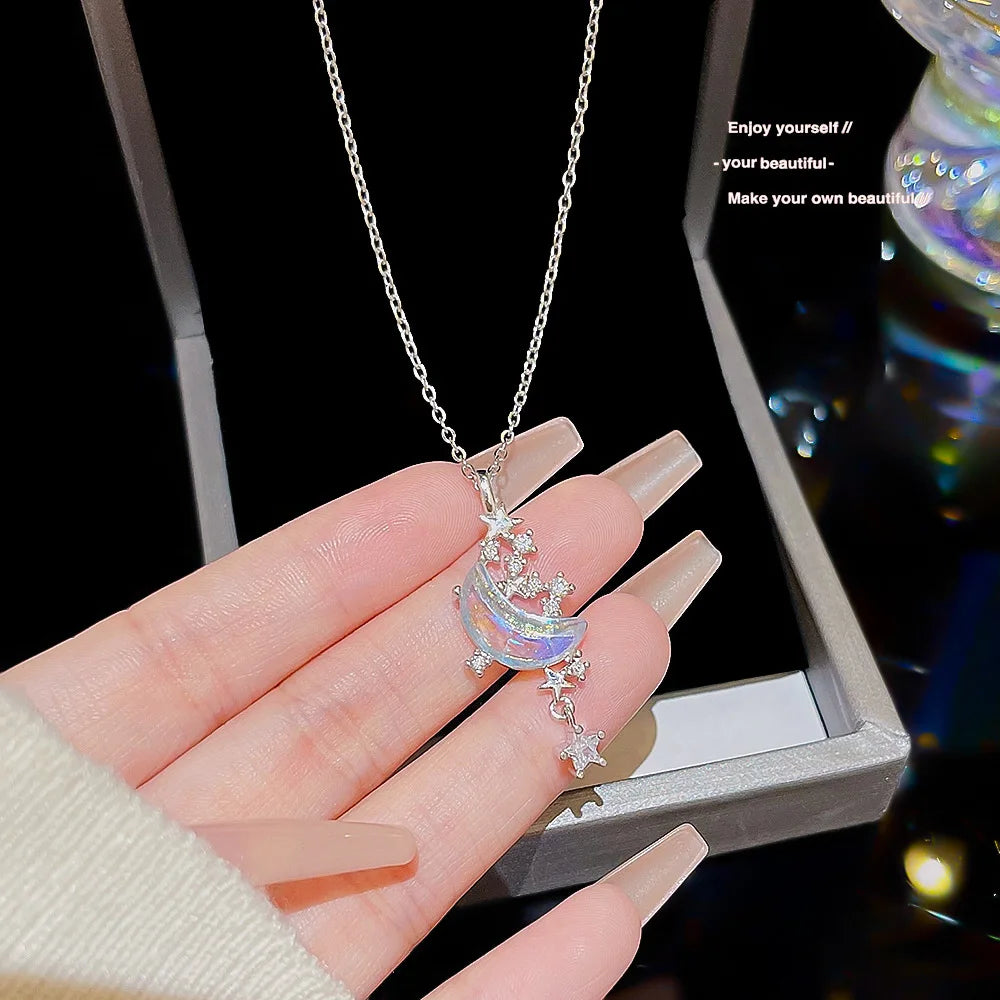 Kiss Jewelry Y2K Fairy Moon Star Chokers Necklace for Women Girls Colorful Glazed Stone Korean Fashion Pendant Necklaces Gift