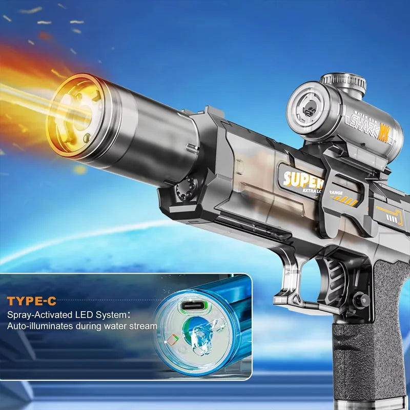 Electric Water Gun Light Up Automatic Squirt Long Range Water Gun Summer Outdoor Beach Pool Party For Adults And Kids Toy Gifts