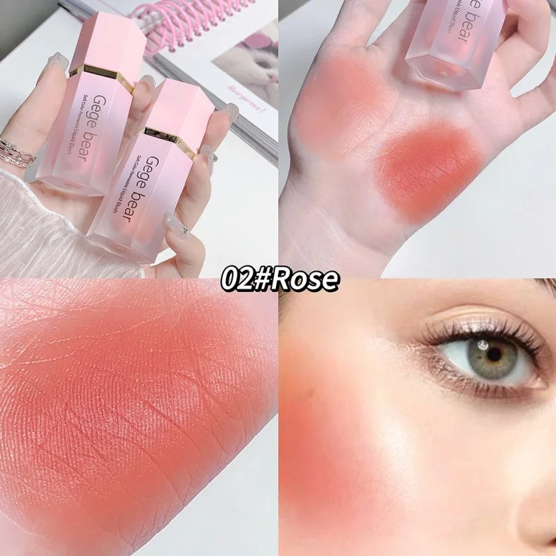 Gege Bear Liquid Blush Cream Smooth Velvet Matte Pink Blusher Natural Easy To Smudge Long Lasting Face Beauty Cosmetics