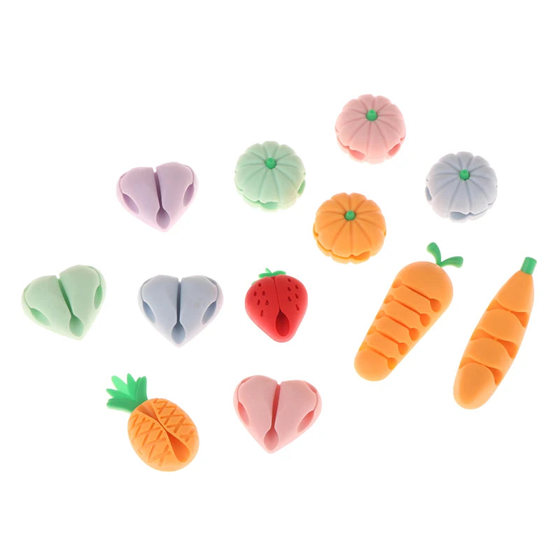 Mini Cable Organizer 2pcs/4pcs Cute Pineapple Heart-Shaped Silicone USB Cable Management Clips Desktop Wire Manager Cord Holder