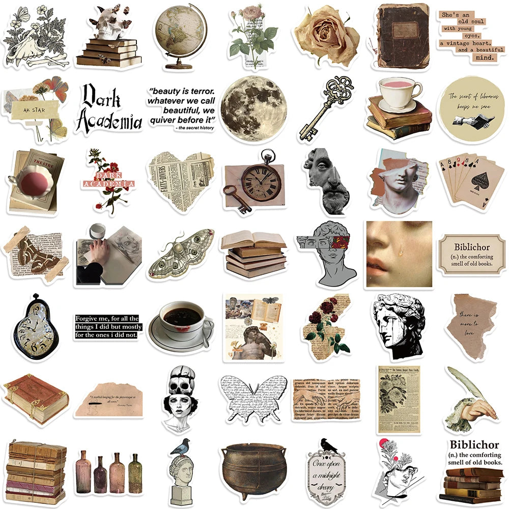 10/30/50pcs Vintage Dark Aesthetics Cartoon Stickers Graffiti Toys DIY Waterproof Skateboard Phone Bike Suitcase Wall Decals Toy