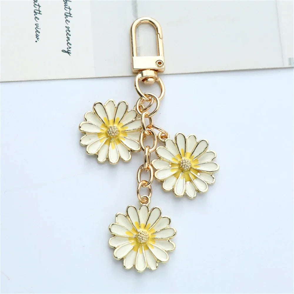 Cute Cherry Blossom Keychain Enamel Flower Pendant Key Chain Couple Car Key Holder Accessories For Women Girls Handbag Jewelry