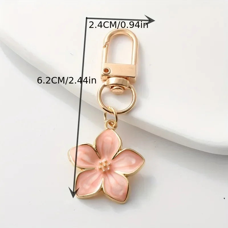 Cute Cherry Blossom Keychain Enamel Flower Pendant Key Chain Couple Car Key Holder Accessories For Women Girls Handbag Jewelry