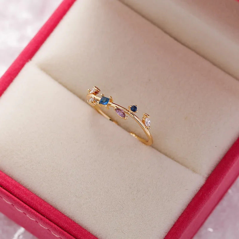 Korean Delicate Flowers Rings for Women Girls Temperament Micro-inlaid Crystal Zircon Finger Rings Party Jewelry Accessories