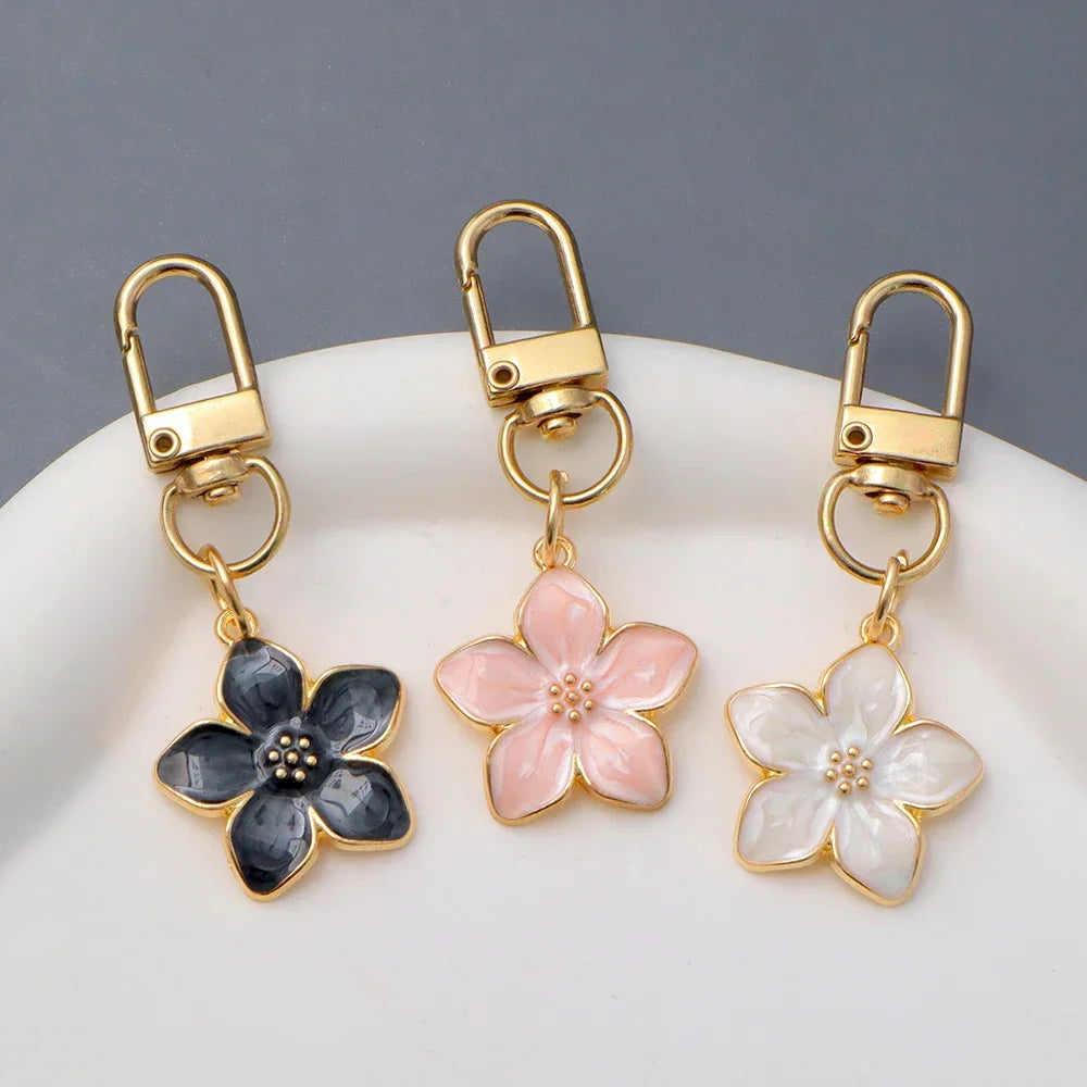 Cute Cherry Blossom Keychain Enamel Flower Pendant Key Chain Couple Car Key Holder Accessories For Women Girls Handbag Jewelry