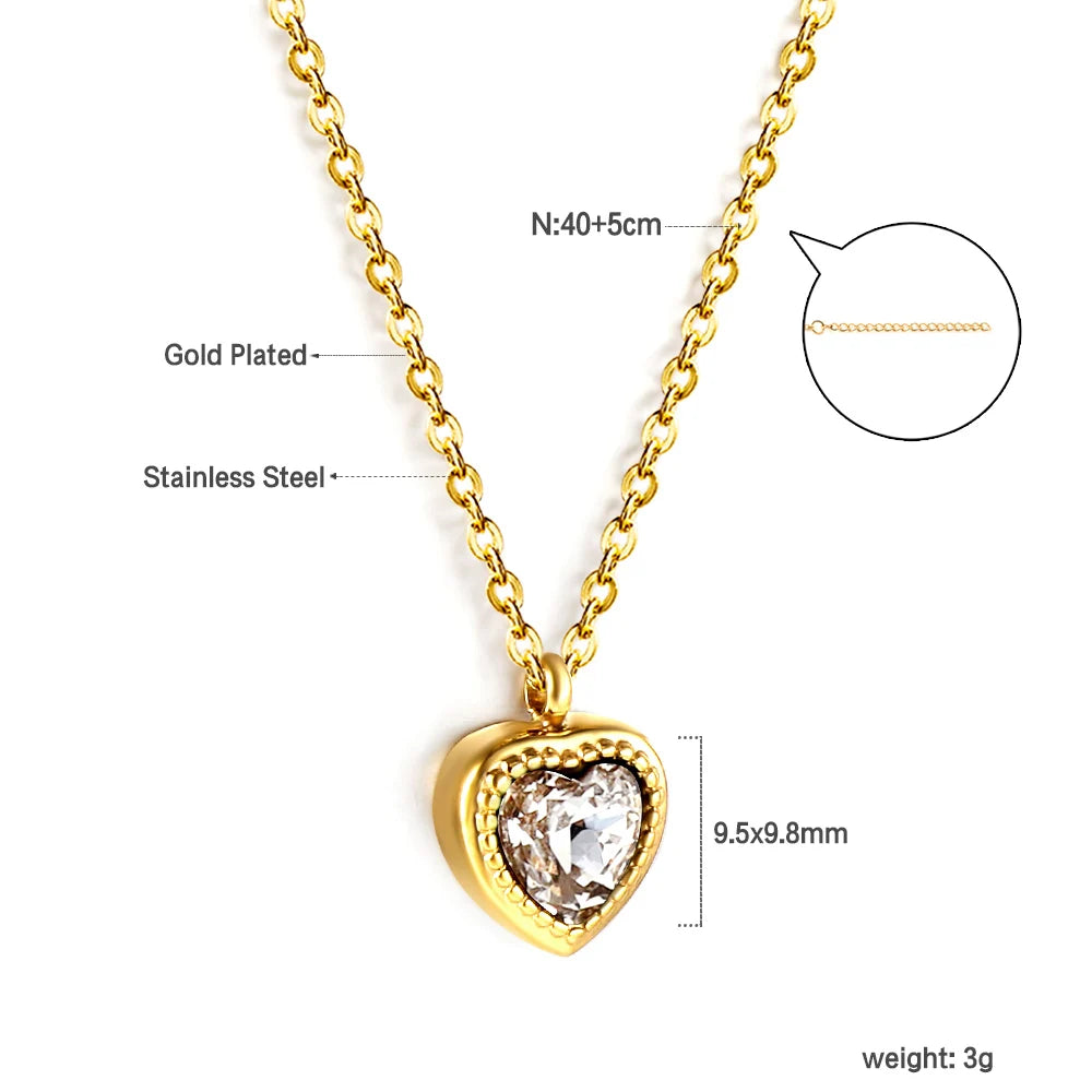 LUXUSTEEL Retro Colorful Square Crystal Pendant Necklace For Women Stainless Steel Figaro Chain Green White Red CZ Wedding Gift