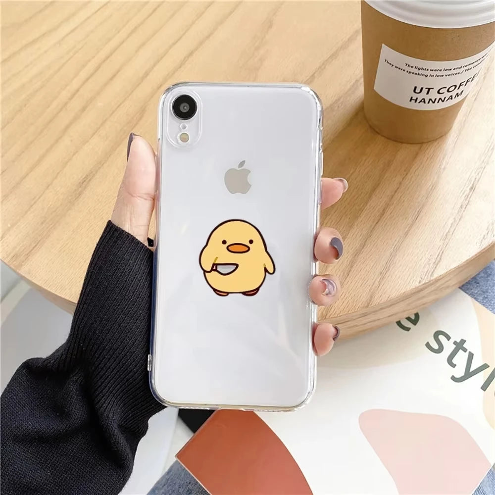 Funny Duck Phone Case For iPhone 16 15 14 13 12 11 Pro XS MAX 7 XR 8 7 Plus Clear Cover Fundas