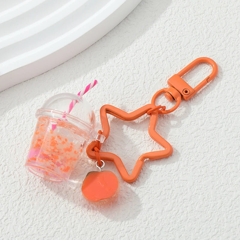 Cartoon Keychains Cute Orange Fruit Juice Key Rings For Women Girls Friendship Gift Handmade Jewelry Decoration