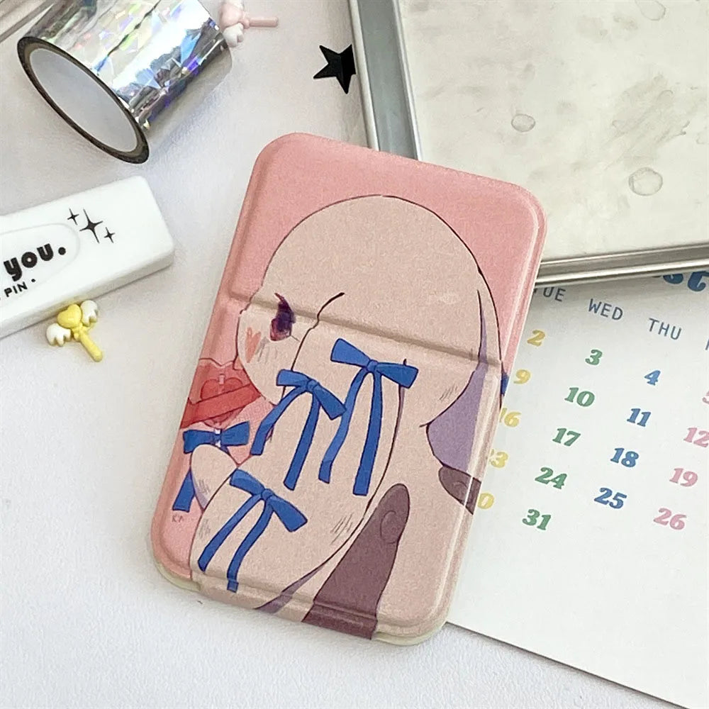 Portable Foldable Makeup Mirror PU Leather Handheld Mirrors Cute Bow Bunny Cat Bear Mini Pocket Girls Student Cosmetic Mirror