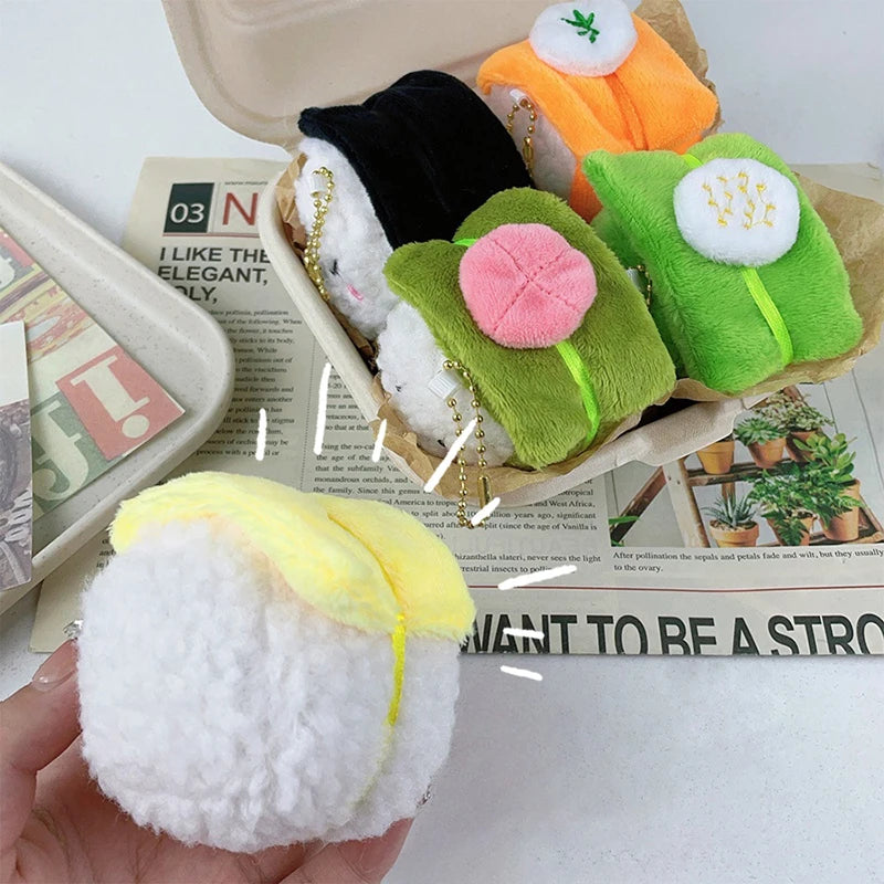 1PC Kawaii Japanese Colorful Rice Ball Doll Pendant Cute Salmon Sushi Plush Keychain Mini Stuffed Toy Couple Gift