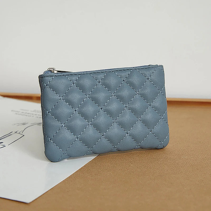 Women Small Coin Purse PU Leather Zipper Wallets Pouch Plaid Print Change Purses Business Card Holder Ladies Mini Coin Bag