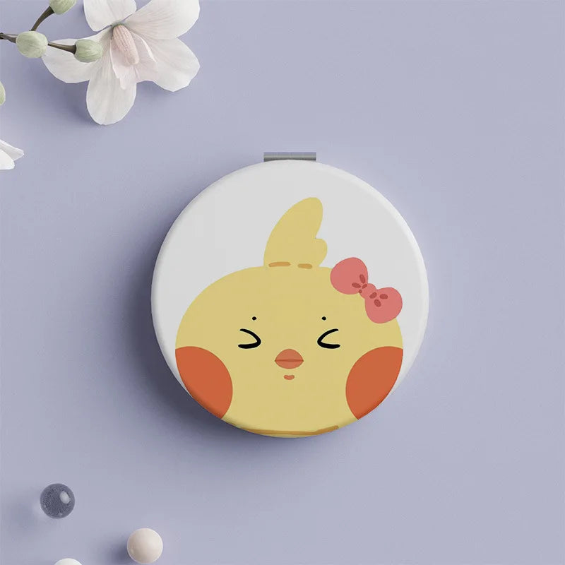 Portable Double-Side Folding Makeup Mirror Mini Round Cartoon Pattern Pocket Compact Vanity Handheld Mirror Travel Cosmetic Tool