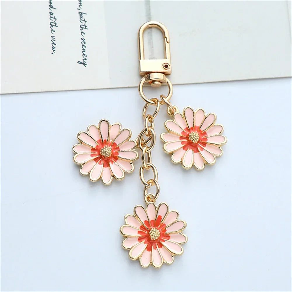 Cute Cherry Blossom Keychain Enamel Flower Pendant Key Chain Couple Car Key Holder Accessories For Women Girls Handbag Jewelry