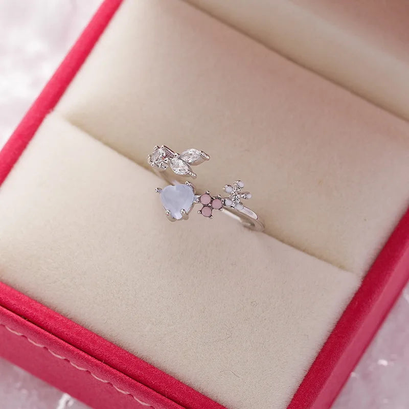 Korean Delicate Flowers Rings for Women Girls Temperament Micro-inlaid Crystal Zircon Finger Rings Party Jewelry Accessories