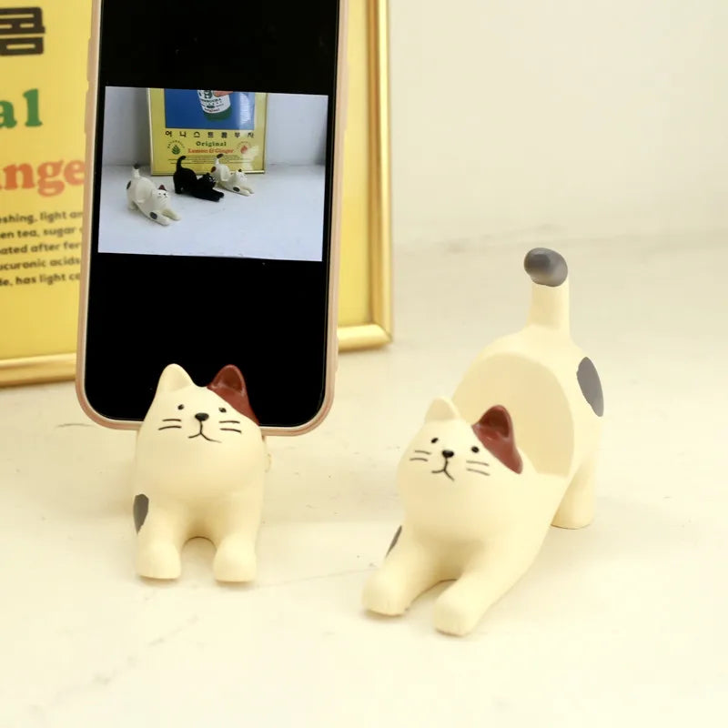 Kitten Mobile Phone Tablet Desktop Storage Stand, Stable Small Decoration, Resin Material, Mobile Phone Mount Stand, 1Pcs