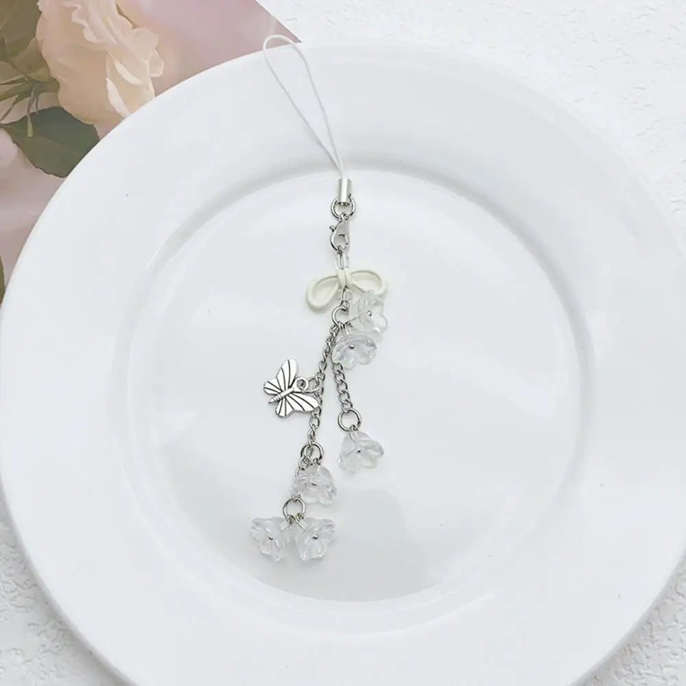 Phone Charm Strap Jellyfish Wind Chime Lily Flower Pendant Keychain Cute Key Phone Lanyard Women Girl Bag Ornament
