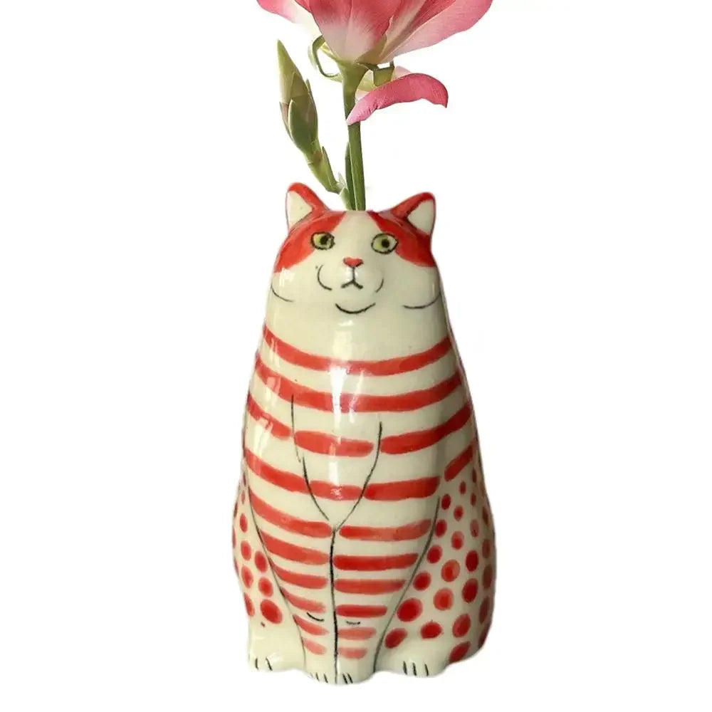 Polka Dot Cat Vase Resin Cat Flower Bud Vase Cat Vase for Home Bookshelf Shelf Decor Table Decoration Tiny Animal Vases