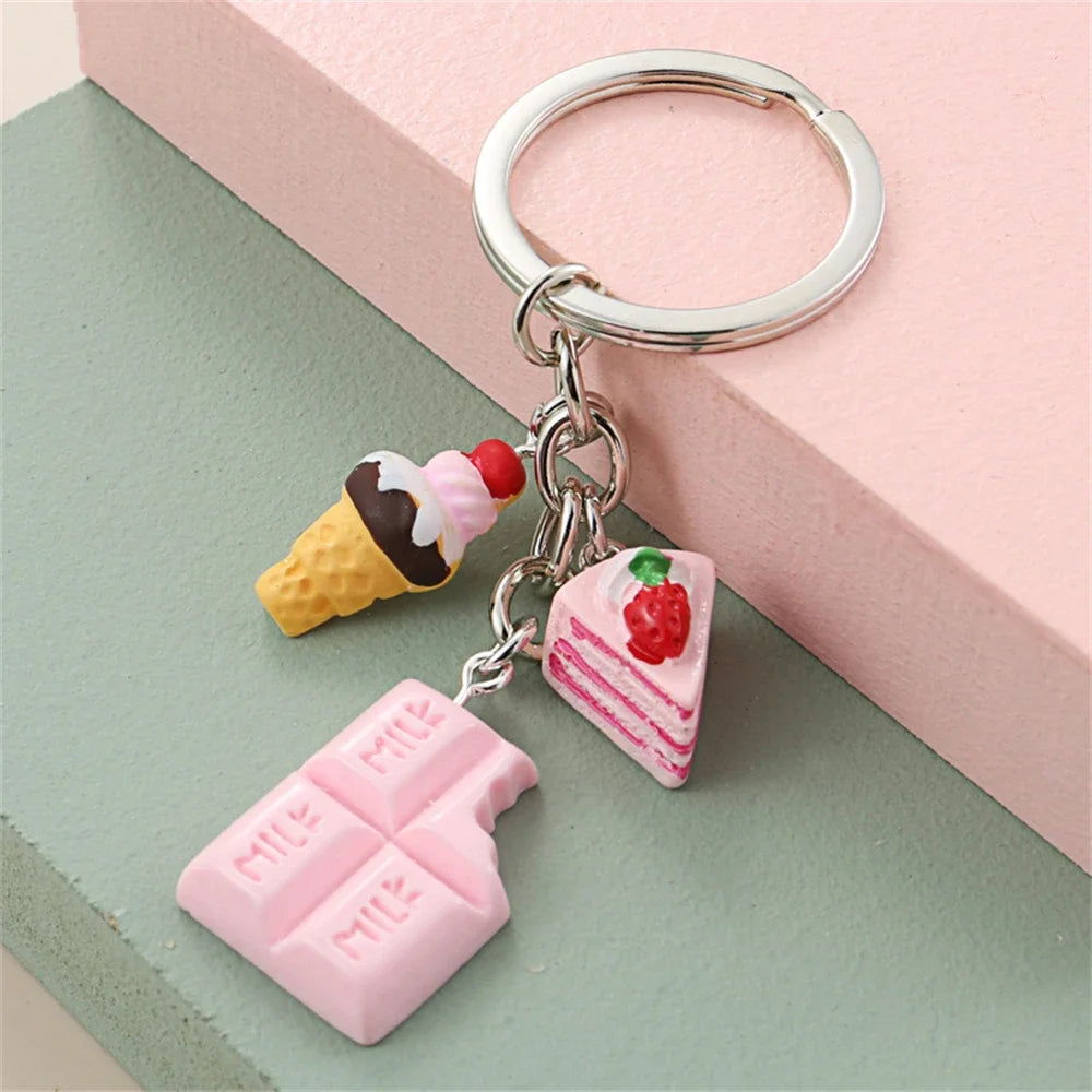 Lovely Dessert Keychain Afternoon Tea Key Ring Ice Cream Chocolate Cake Potato Food Key Chain Women Girl Gifts Handmade Jewelry