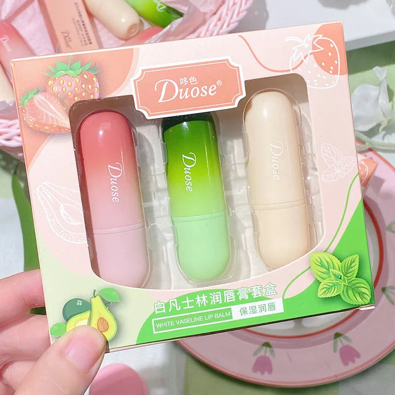 1/3pcs/set Fruits Lip Balm Sets,Temperature Color Change Moisturizing Nourishing Hydrating Lipstick Kits,Lips Skin Lip Gloss