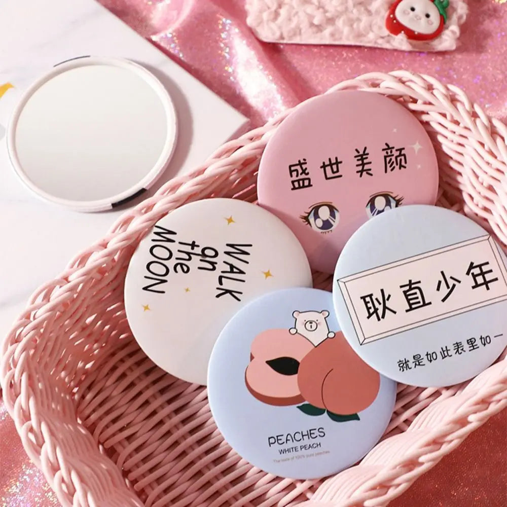 Cute Cartoon Dog Strawberry Panda Letter Small Makeup Mirror Portable Women Girls Makeup Round Mirror Compact Single-sided