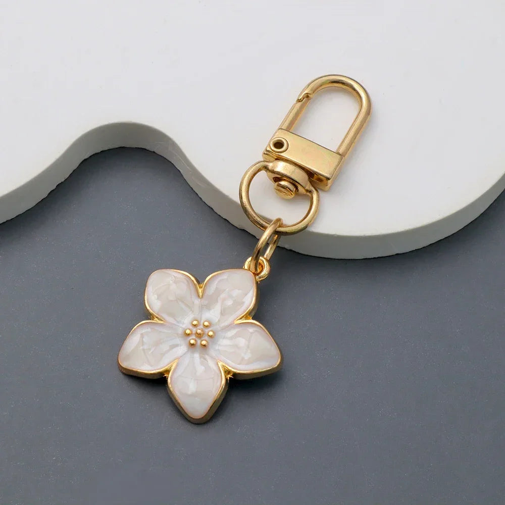 Cute Cherry Blossom Keychain Enamel Flower Pendant Key Chain Couple Car Key Holder Accessories For Women Girls Handbag Jewelry