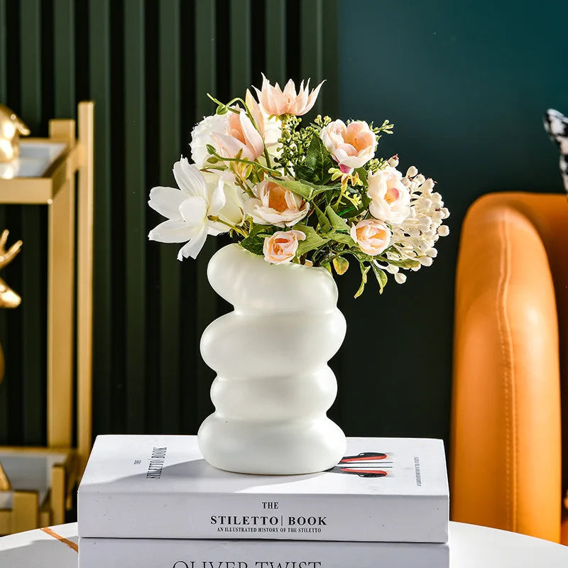 Plastic Spiral White Vase Nordic Creative Flower Arrangement Container For Kitchen Living Bedroom Home Decoration Ornament
