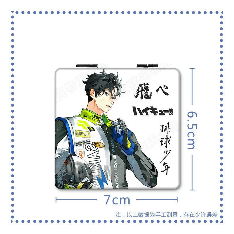 6x7cm, Haikyuu, Folding Double-sided Makeup Mirror, Portable Travel, Mini Light Compact, Anime Cute Girls Kids,Magnifying,Square
