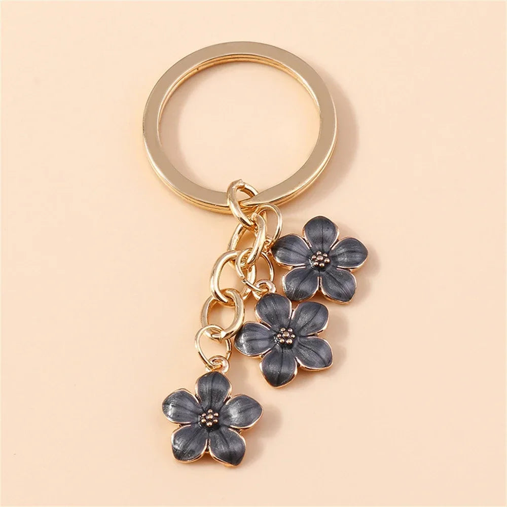 Cute Cherry Blossom Keychain Enamel Flower Pendant Key Chain Couple Car Key Holder Accessories For Women Girls Handbag Jewelry