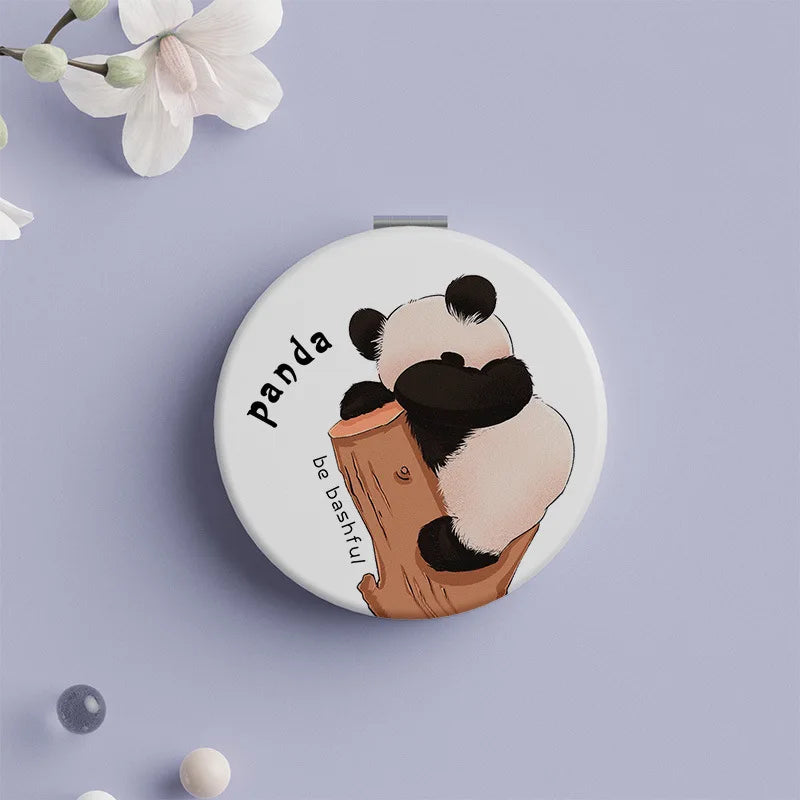 Portable Double-Side Folding Makeup Mirror Mini Round Cartoon Pattern Pocket Compact Vanity Handheld Mirror Travel Cosmetic Tool