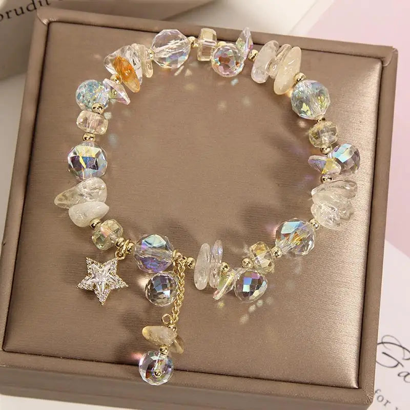 ZAKOL Versatile Purple Crystal Bead Bracelet With Star Zircon Pendant Shiny Stone Women's Summer Fashion Wristband Jewelry