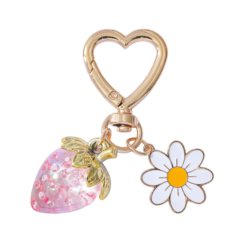 ZAKOL Fresh Strawberry Pendant Keychain Flower Charm Keyrings Ornament Backpack Wallet Pendants Girls Fashion Jewelry Gift
