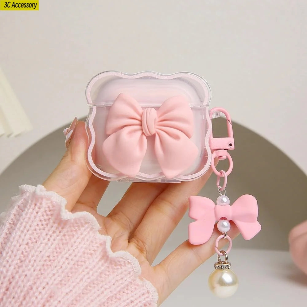 for airpod 4 case Cute 3D Bow Tie Design Shockproof Soft Clear TPU Kawaii Protector Cover for Women Airpods 4 Case with Keychain