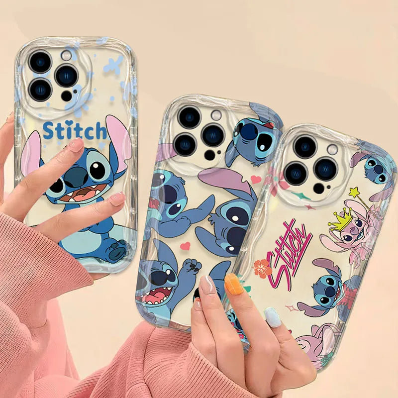 Disney Lovely Stitch 3D Wave Case For iPhone 16 15 14 13 12 11 Pro Max X XR XS 8 7 Plus SE 2020 Shockproof Clear Silicone Cover