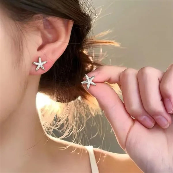 Fashion Asymmetric Ocean Style Earrings Stud For Women Starfish Shell Earring Ear Ring Imitation Pearl Zircon Jewelry Gift
