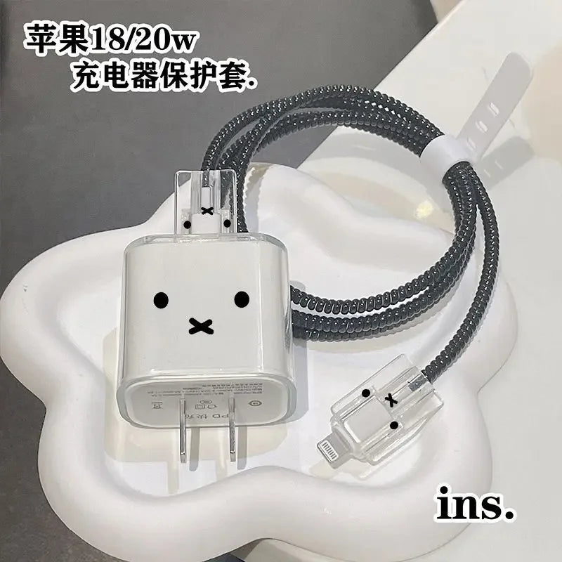 Kawaii Miffy Apple 15 16 Data Cable Protection Cover IPhone 11 12 13 14 Promax Fast Charge 20W Charger Cable Protection Cover