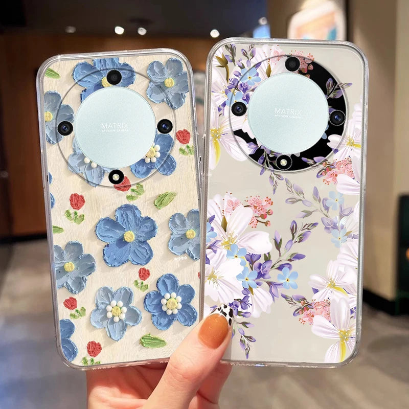 Blue Light Flowers Phone Case For Honor 90 Lite 200 Pro 200 Lite X9c X9a X9b Magic 5 6 Lite 20 Huawei Mate 20 Pro 5G Clear Cover