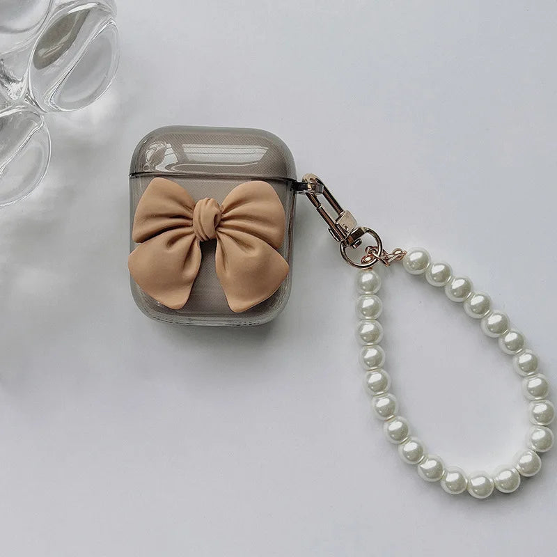 Soft Silicone Cover For AirPods Pro 2nd 3D Cute Bow Pearl Pendant Case For AirPods 4 2 1 3 Girls Cartoon Earphones Charging Box