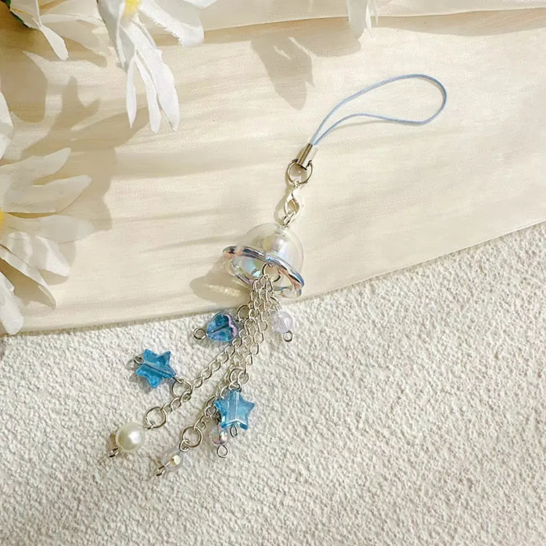 Phone Charm Strap Jellyfish Wind Chime Lily Flower Pendant Keychain Cute Key Phone Lanyard Women Girl Bag Ornament