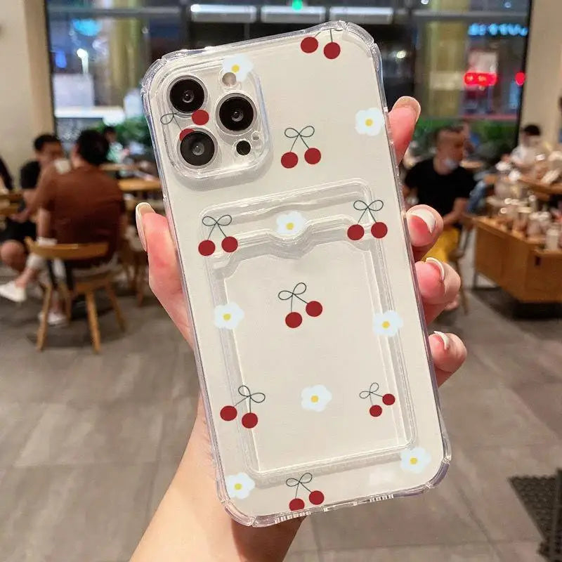 Case for Samsung Galay A55 A54 A14 A24 A34 A15 A25 A06 S24 S25 Ultra S22 Plus S23 S21 FE Cherry Fruit Card Holder Slot Bag Cover